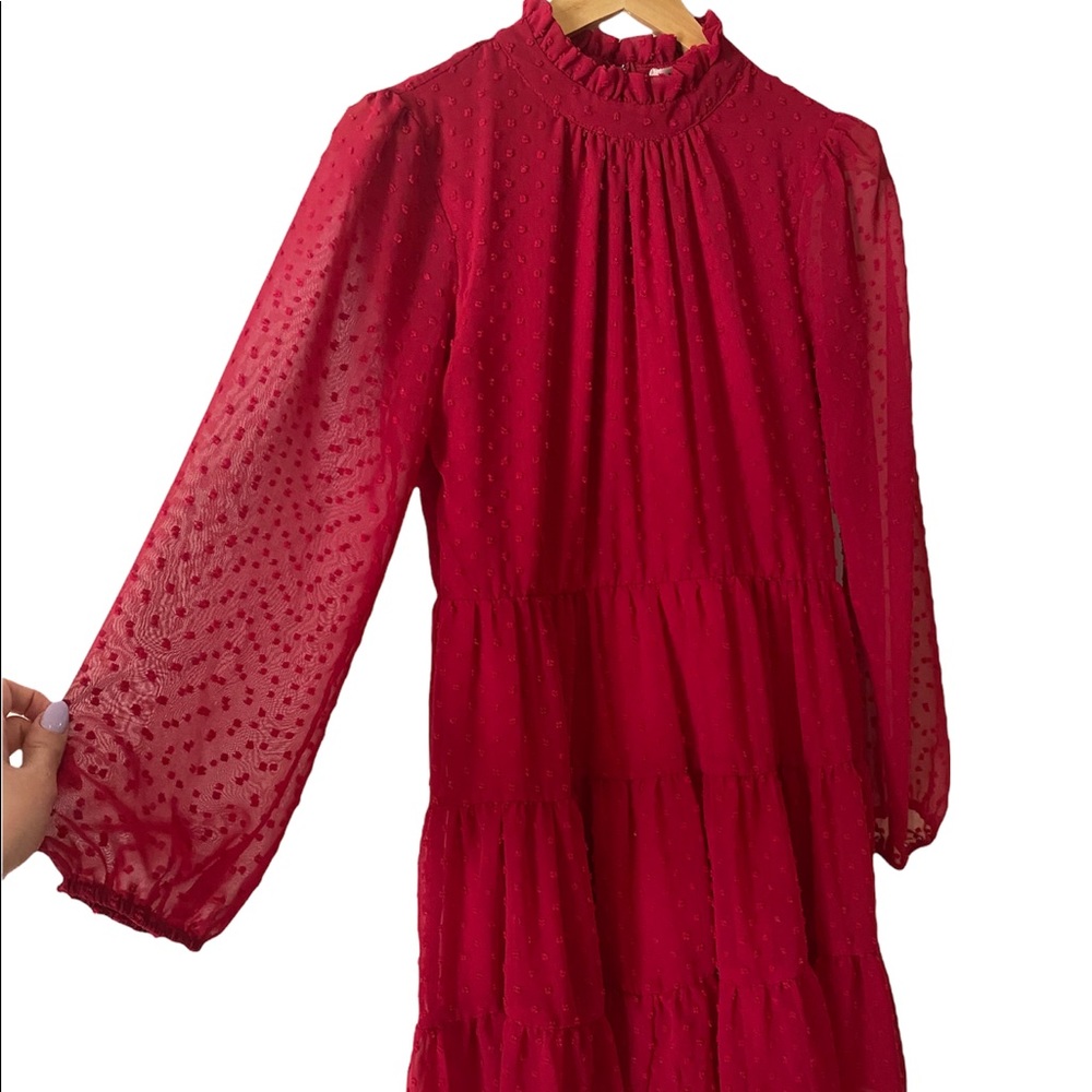 Textured Red Mini Dress by Mi Ami